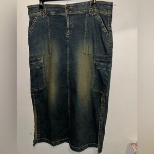 Vintage Y2K  Cotton Blend Plus Size  Cargo Stretch Bodycon Denim Skirt